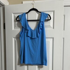 Lilly Pulitzer Blue Ruffle Neck V Neck Sleeveless Tank Top Size Large
